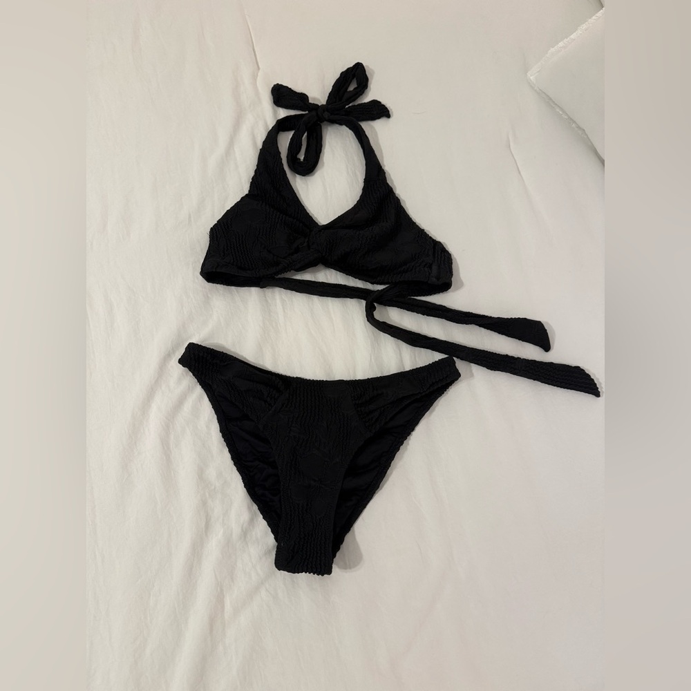 Aqua Blu Textured Black Bikini Set
